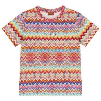 تيشيرت بنات بالشعار بشكل متعرج متعدد الالوان 