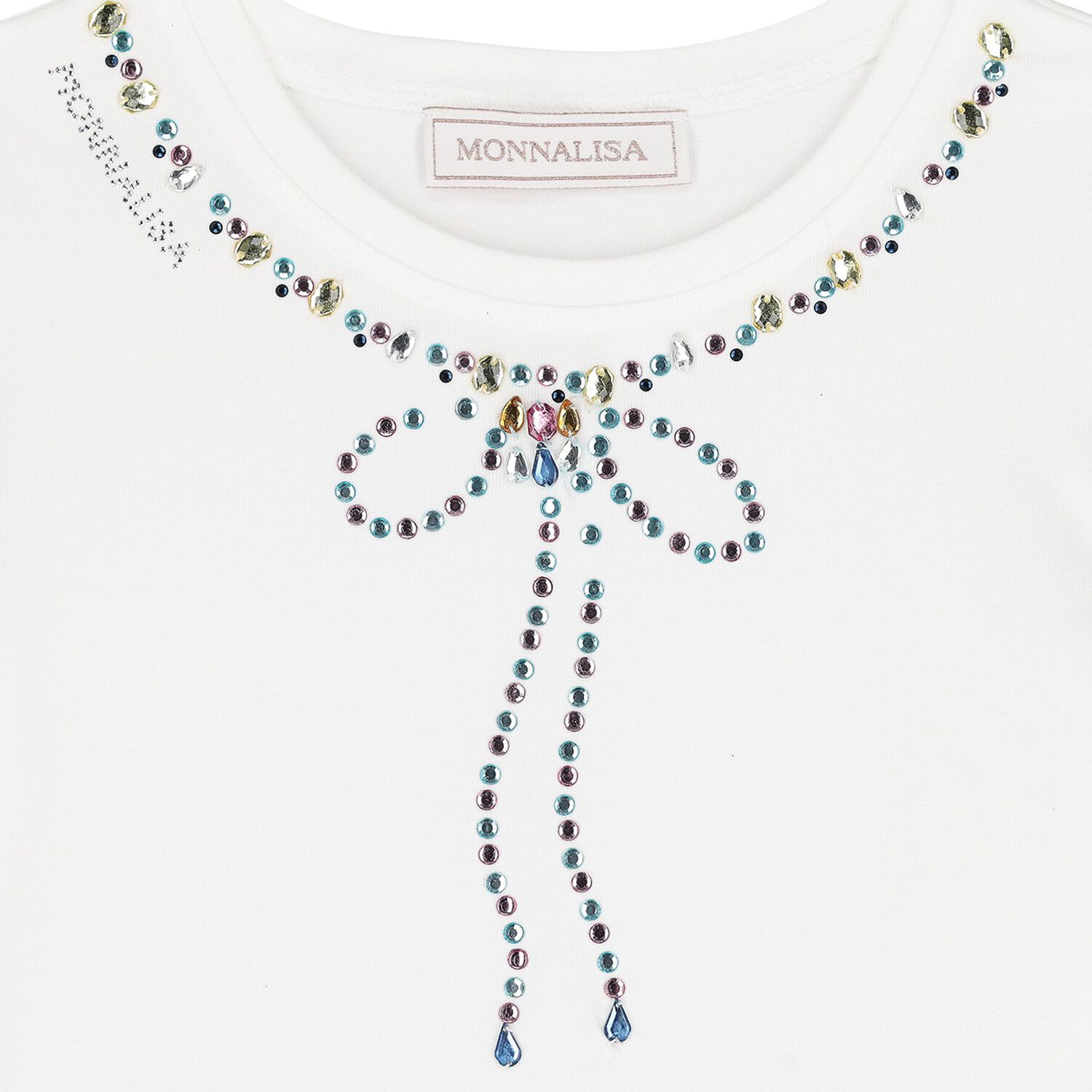 طقم تنورة بطبعة الجواهر للبنات باللون العاجي والوردي والأزرق, 1, hi-res image number null