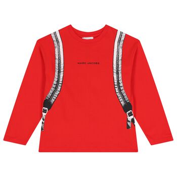 Boys Red Logo Backpack Long Sleeve Top