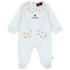 Baby Boys Blue & White Teddy Bear Logo Babygrow, 2, hi-res