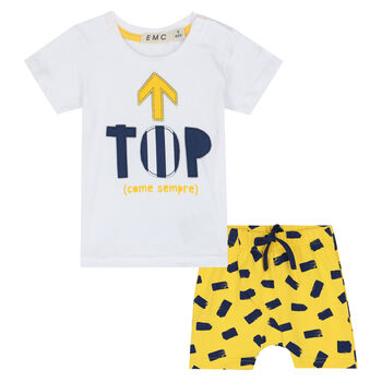 Boys White & Yellow Shorts Set