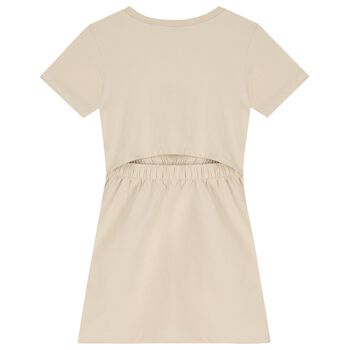 Girls Beige Glittery Logo Dress