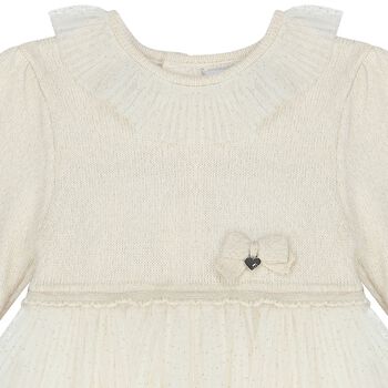 Younger Girls Ivory Knitted & Tulle Dress 