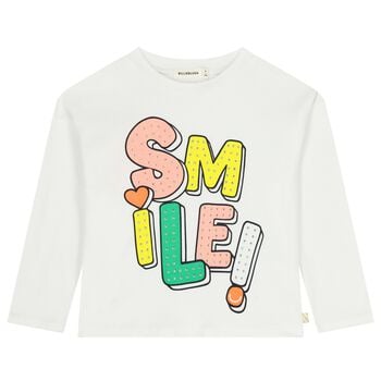 توب بنات مطرز بأكمام بالشعار باللون الأبيض