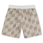 Boys Beige & White Check Logo Swim Shorts, 1, hi-res