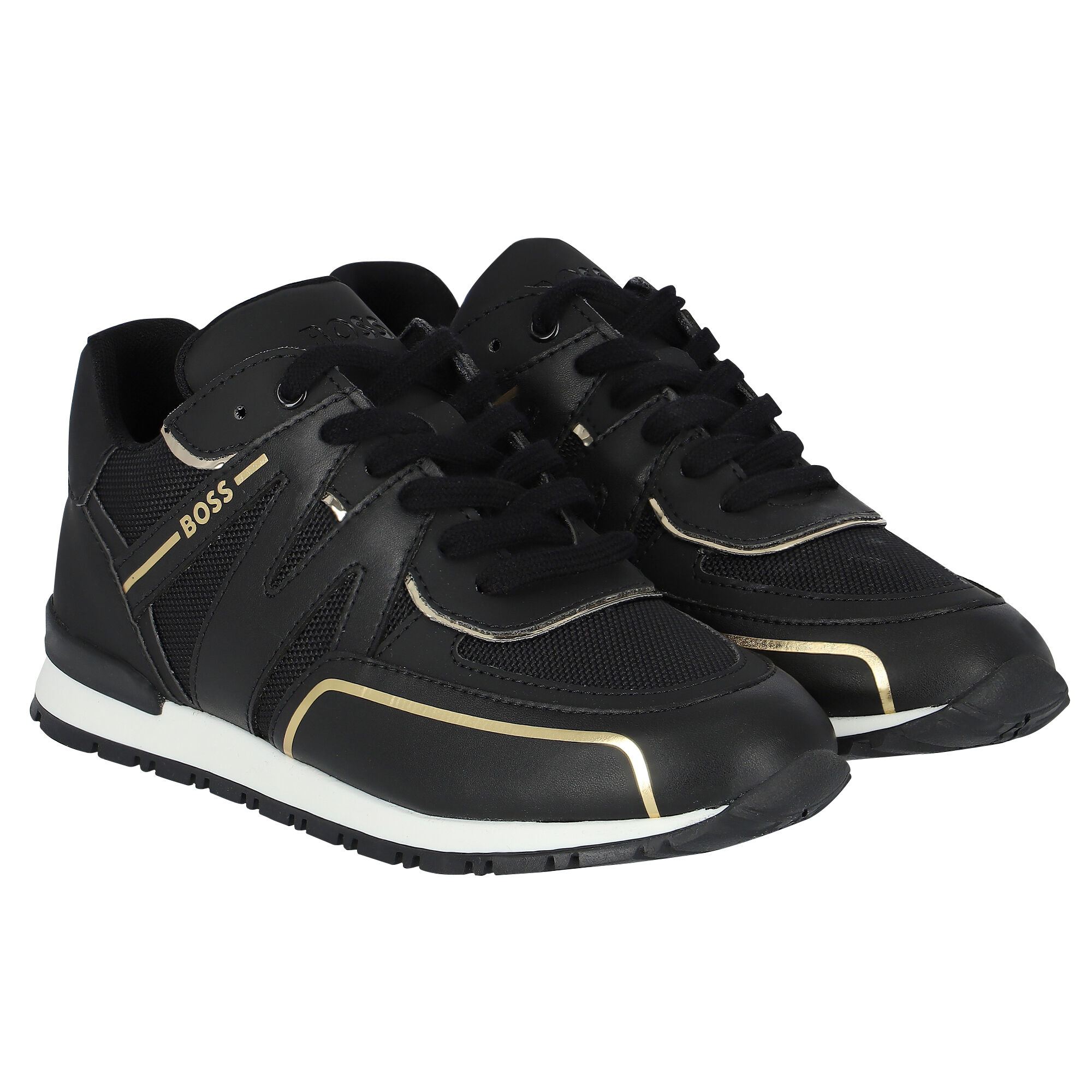 BOSS Boys Black Gold Logo trainers Junior Couture UAE