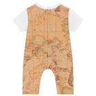 White & Beige Geo Map Romper Set, 1, hi-res