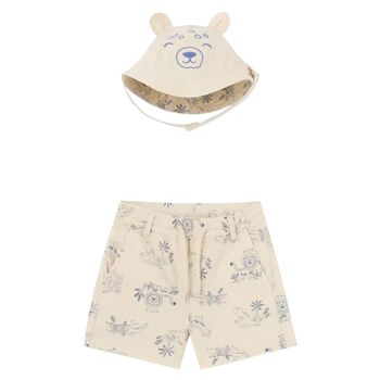 Younger Boys Ivory Shorts & Hat Set