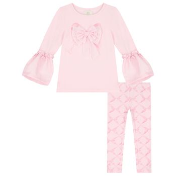 Girls Pink Bow Leggings Set