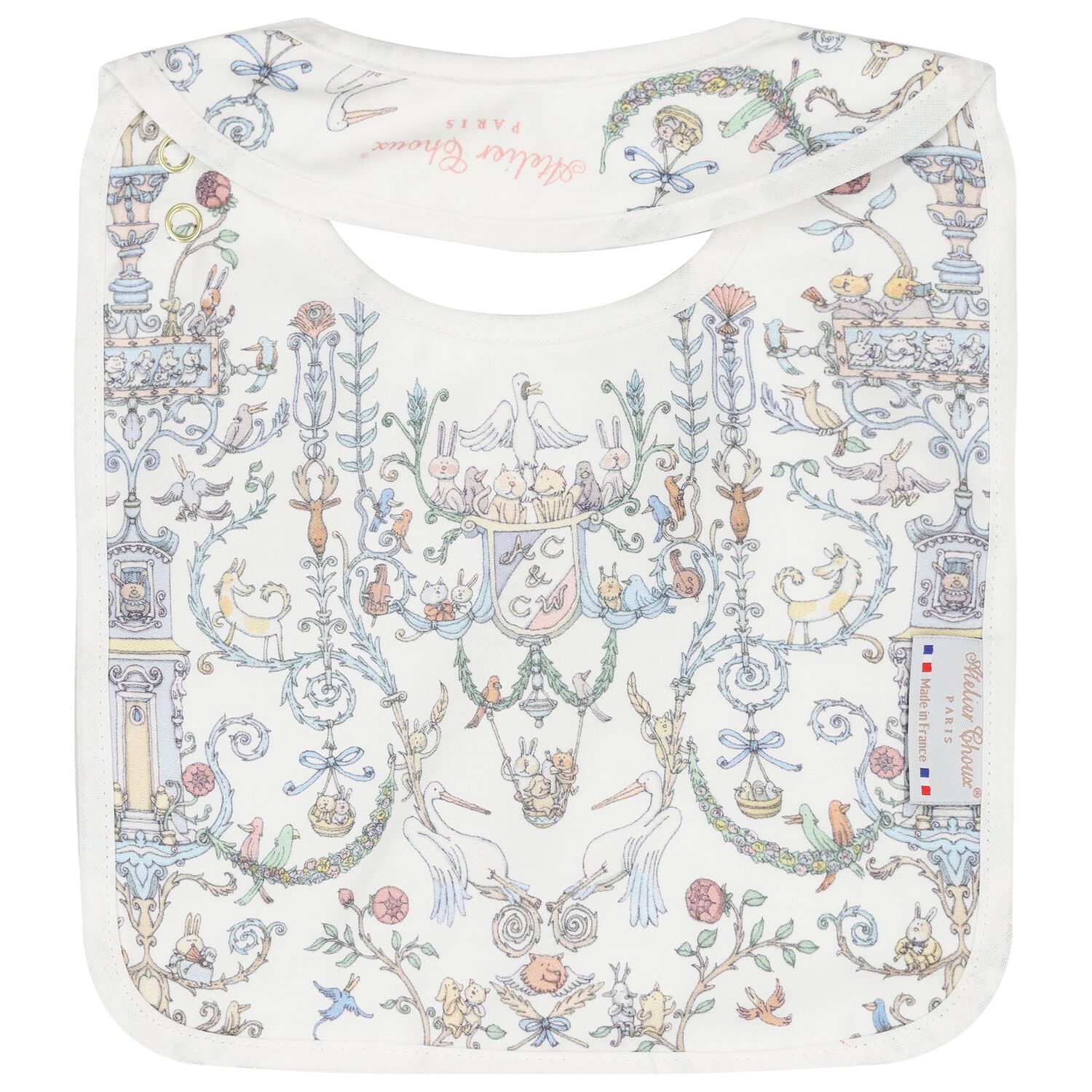 Ivory & Blue Toile de Jouy Baby Bib, 1, hi-res image number null