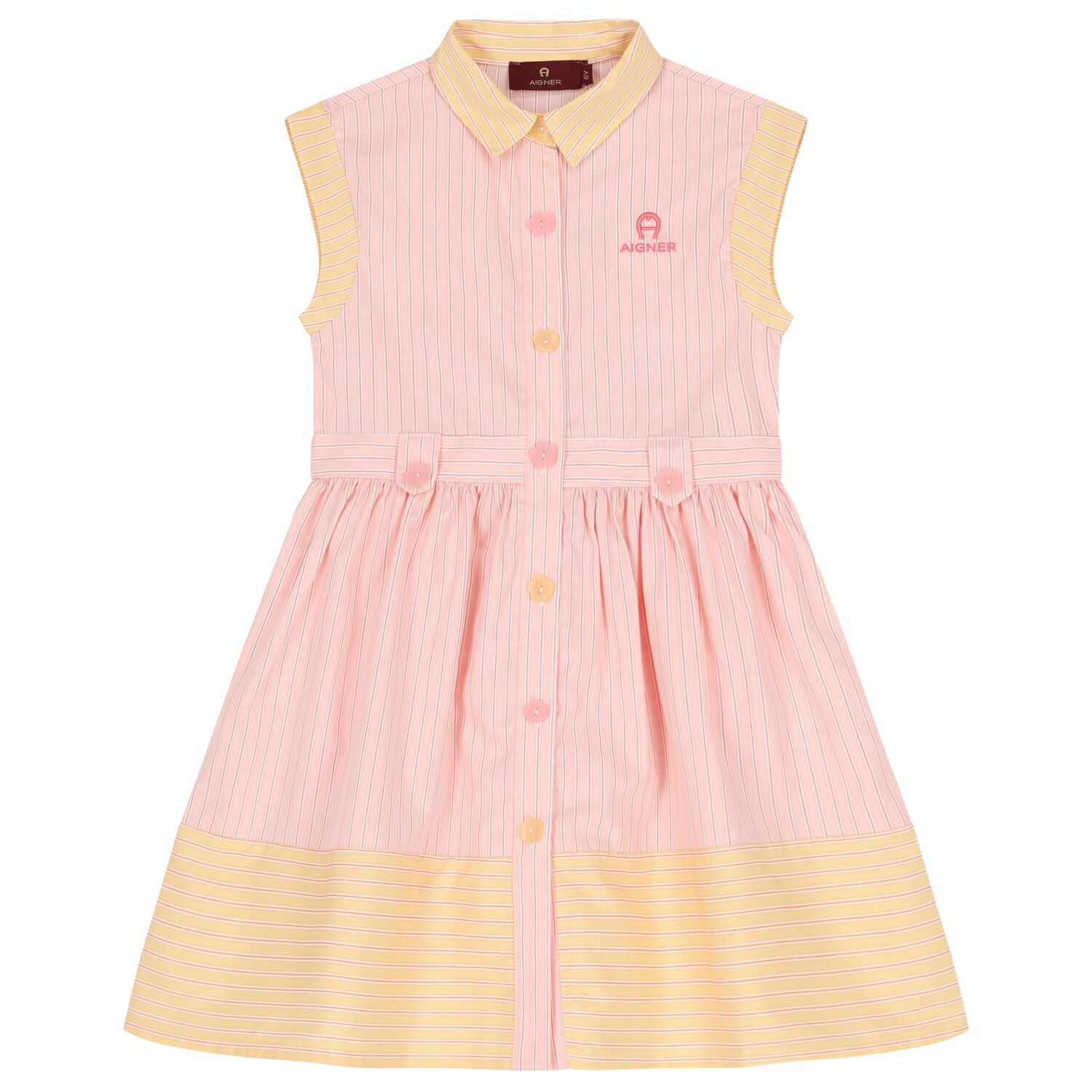 Girls Pink Logo Striped Dress, 1, hi-res