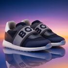 Boys Navy Blue Logo Trainers, 2, hi-res