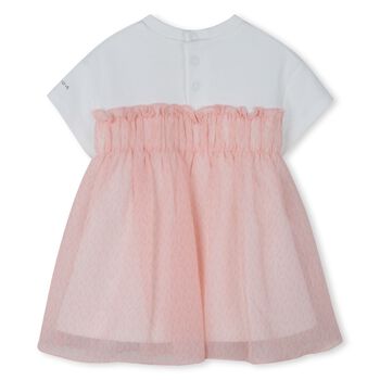 Younger Girls White & Pink Logo Dress