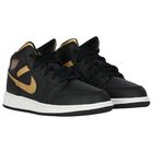 Black, White & Gold Air Jordan 1 Mid Trainers, 2, hi-res