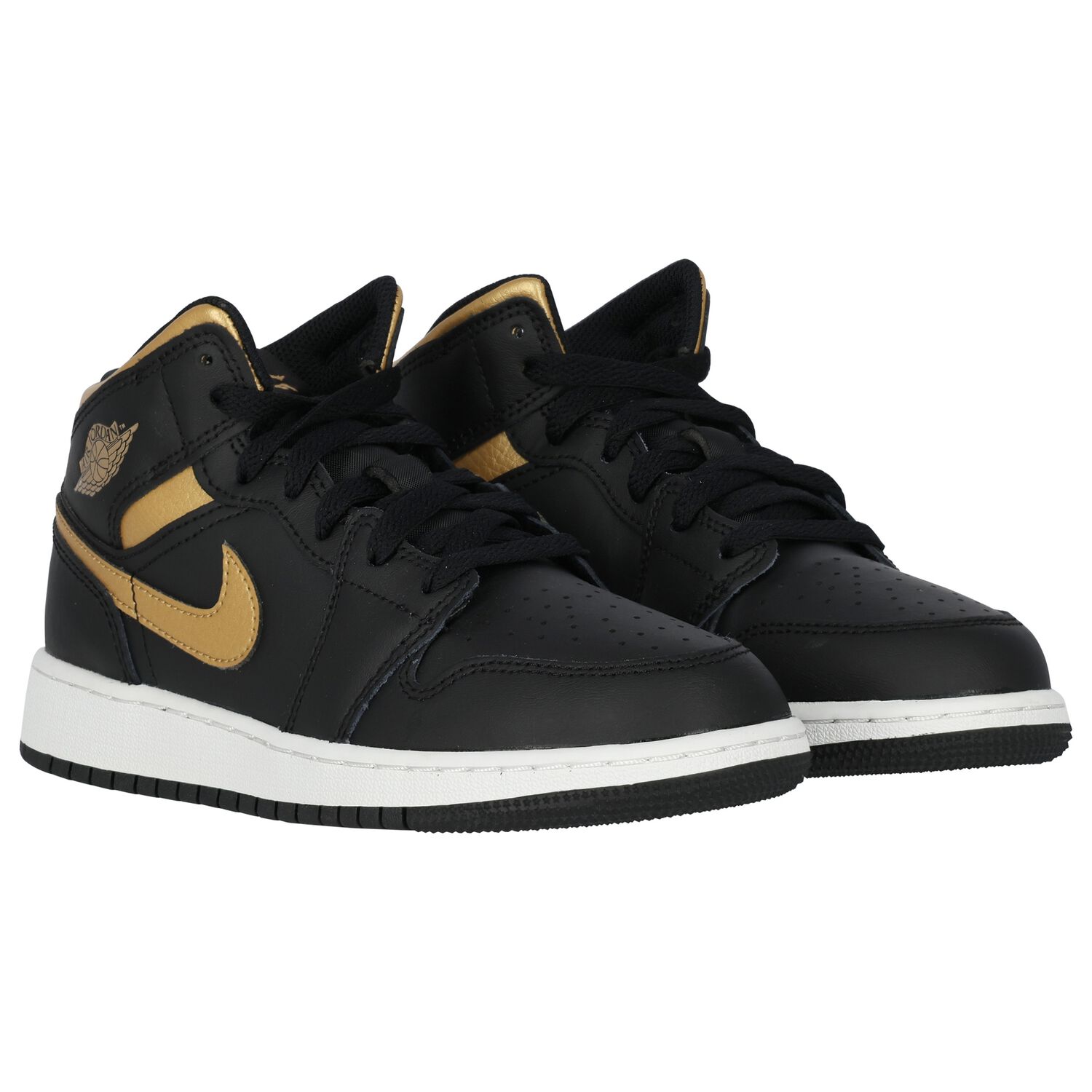 Black, White & Gold Air Jordan 1 Mid Trainers, 2, hi-res