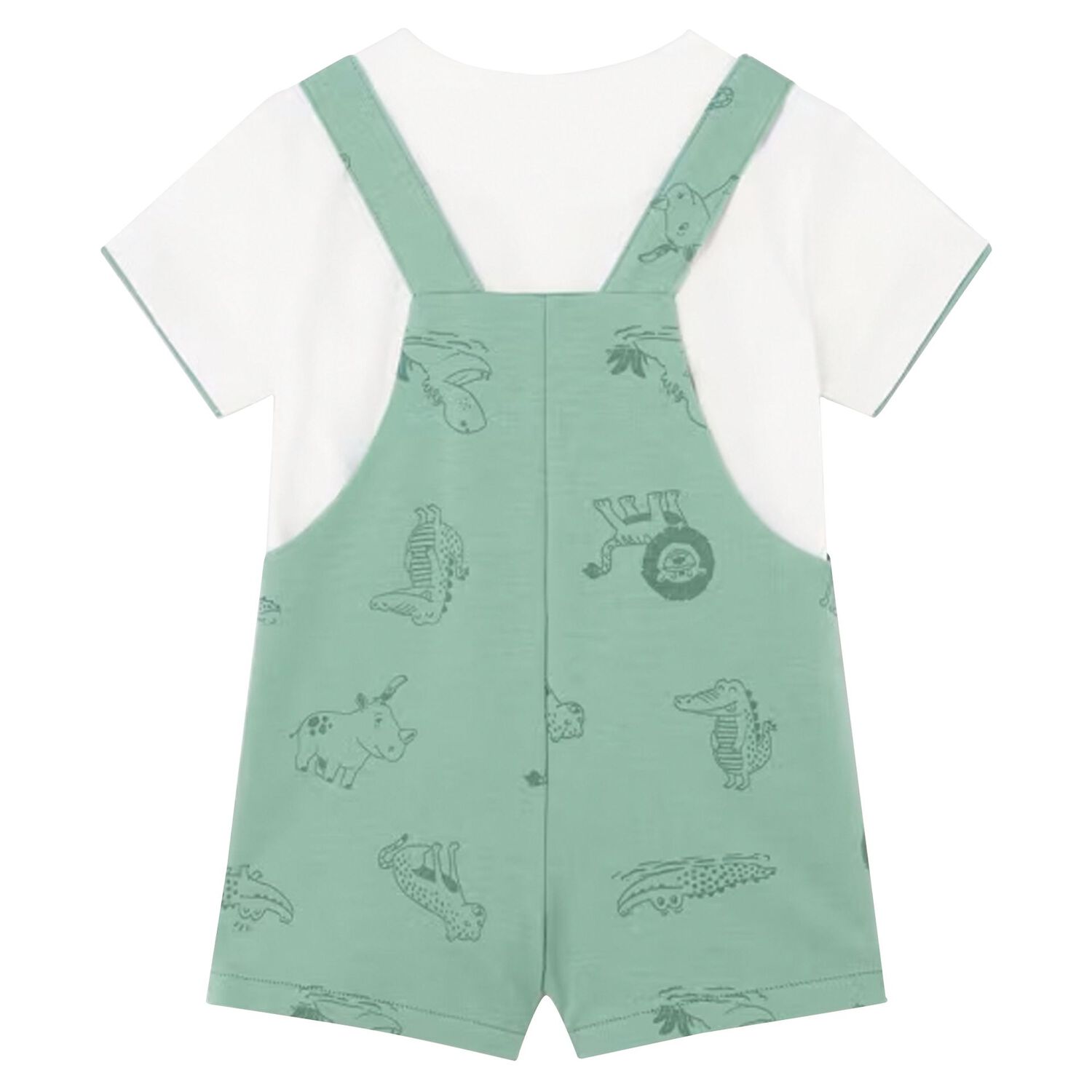 Younger Boys White & Green Dungaree Set, 1, hi-res