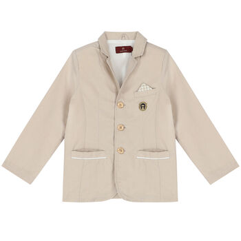 Boys Beige Logo Blazer