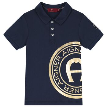 Boys Navy Blue & Gold Polo Shirt