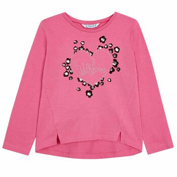 Girls Pink Heart Long Sleeve Top