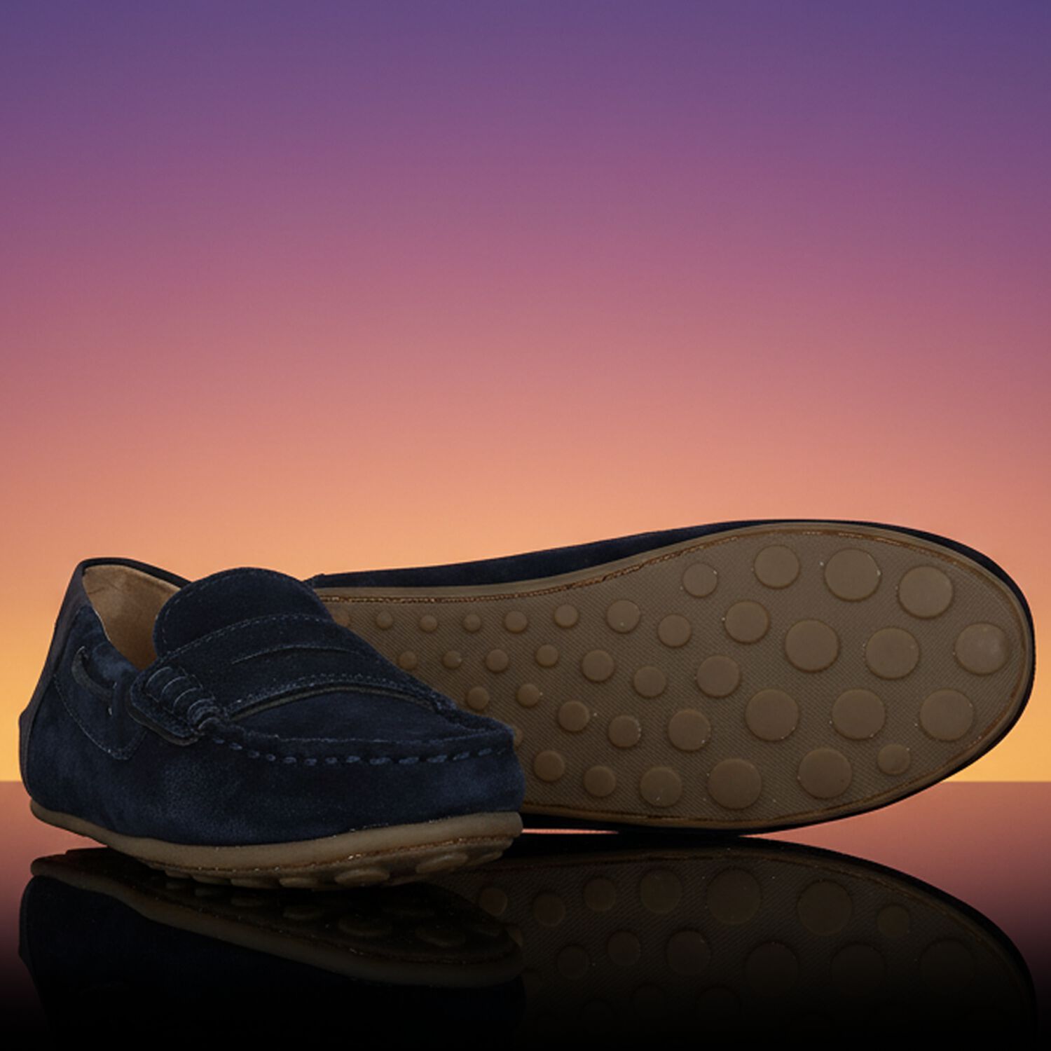 Boys Navy Blue Suede & Leather Loafers, 2, hi-res