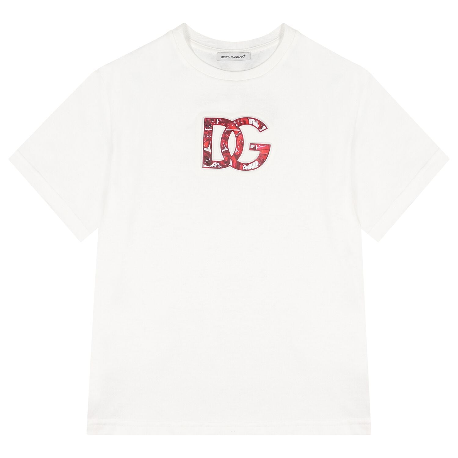 White & Red Majolica Embossed Logo T-Shirt, 1, hi-res