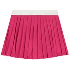 Girls Pink Logo Pleated Skirt, 1, hi-res