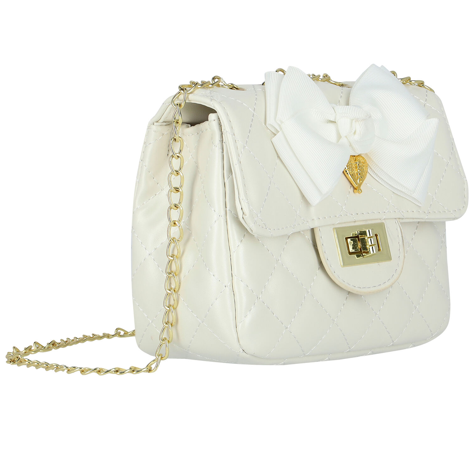 Girls White Bow Handbag, 4, hi-res image number null