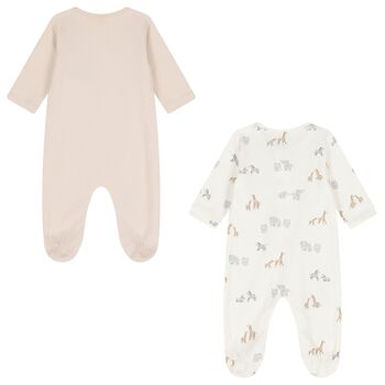 Beige & White Animals Babygrows ( 2-Pack )