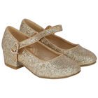 Girls Gold Glitter Shoes, 1, hi-res