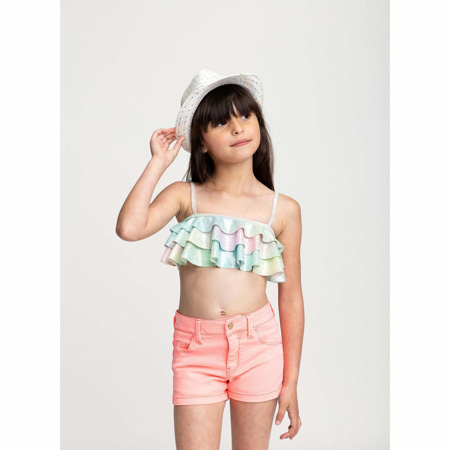 مايوه بيكيني متعدد الألوان لامع للبنات, 1, hi-res