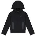 Black Logo Hooded Zip Up Top, 1, hi-res