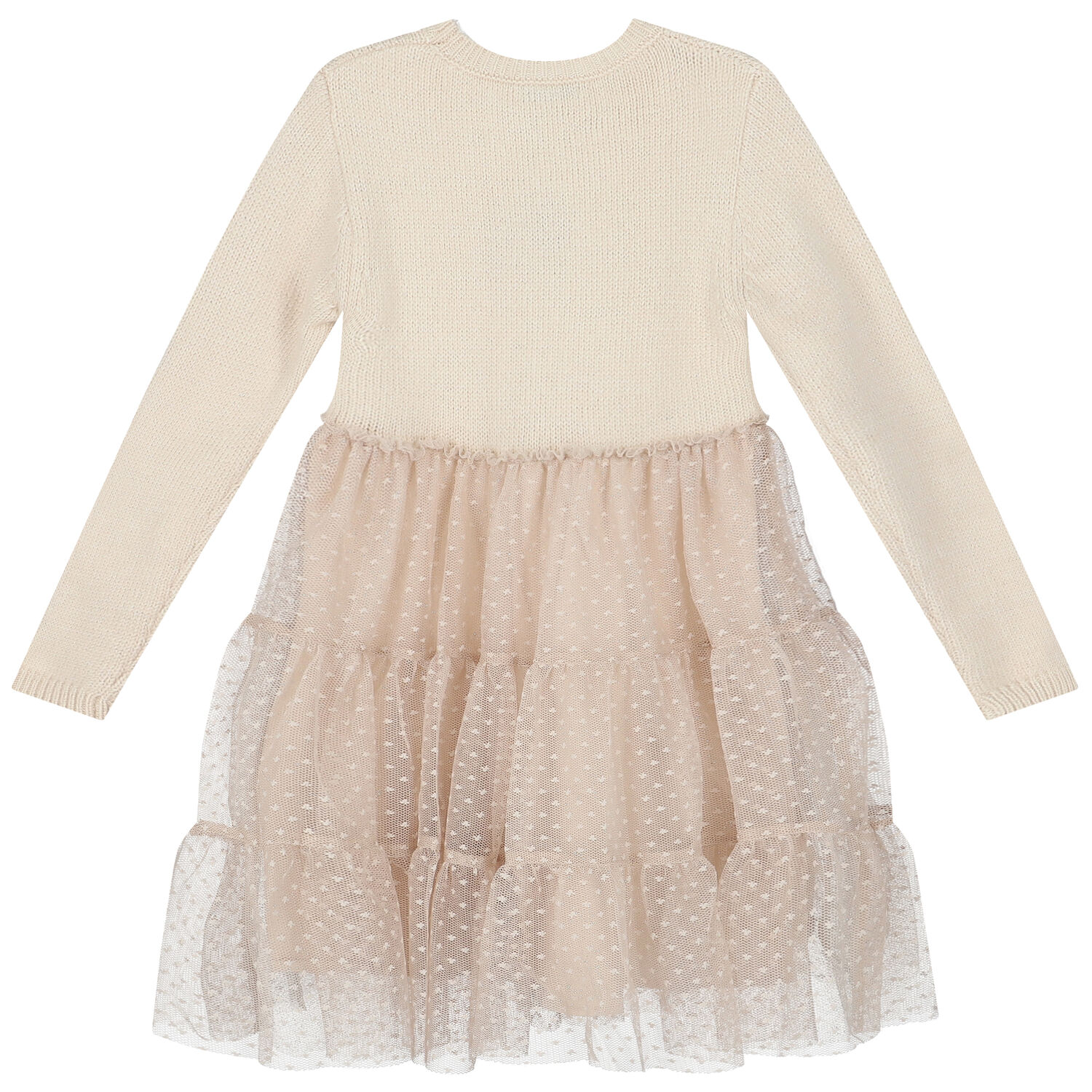 Girls Ivory Knitted Tulle Dress, 2, hi-res image number null
