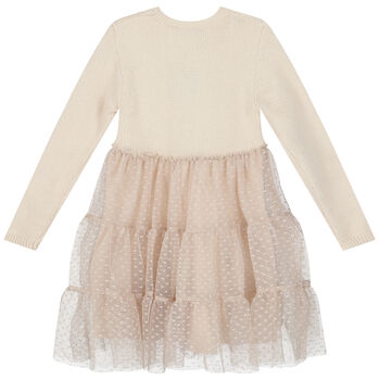 Girls Ivory Knitted Tulle Dress