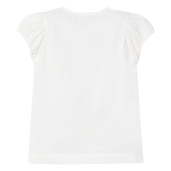 Girls White Puff-Sleeve T-Shirt