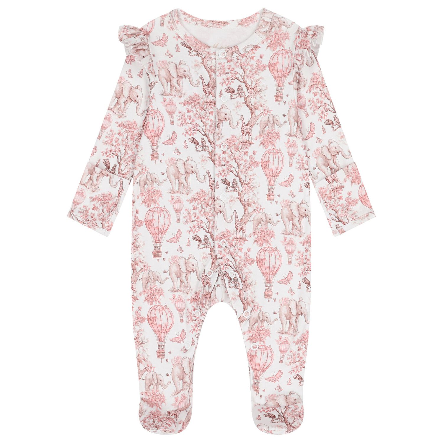 Baby Girls White & Pink Africa Babygrow, 1, hi-res