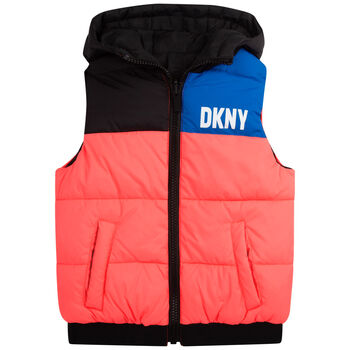 Boys Coral & Black Reversible Logo Gilet
