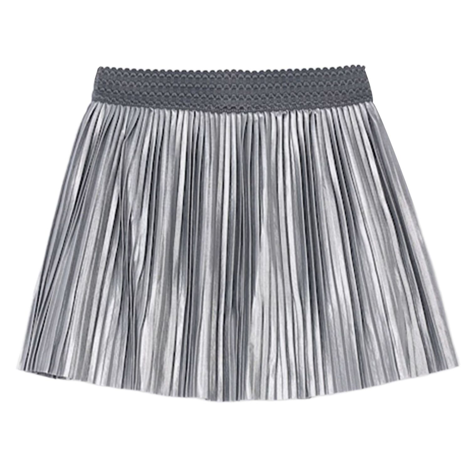 Girls Silver Pleated Skirt, 2, hi-res