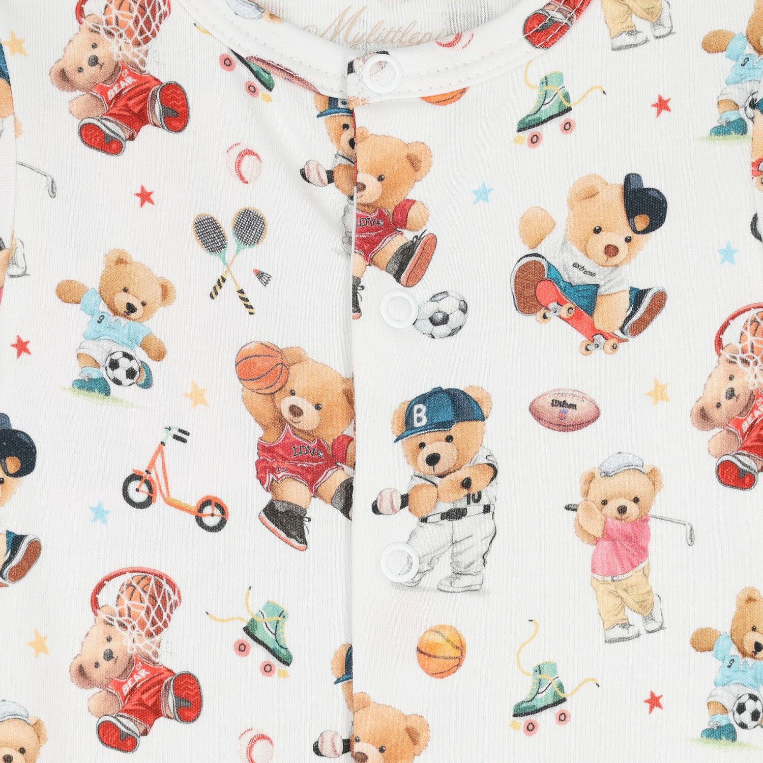 طقم ملابس القطن باللون العاجي على شكل دب مرح, 1, hi-res