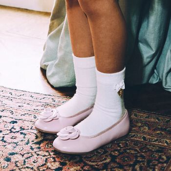 Girls Pink Flower Leather Shoes