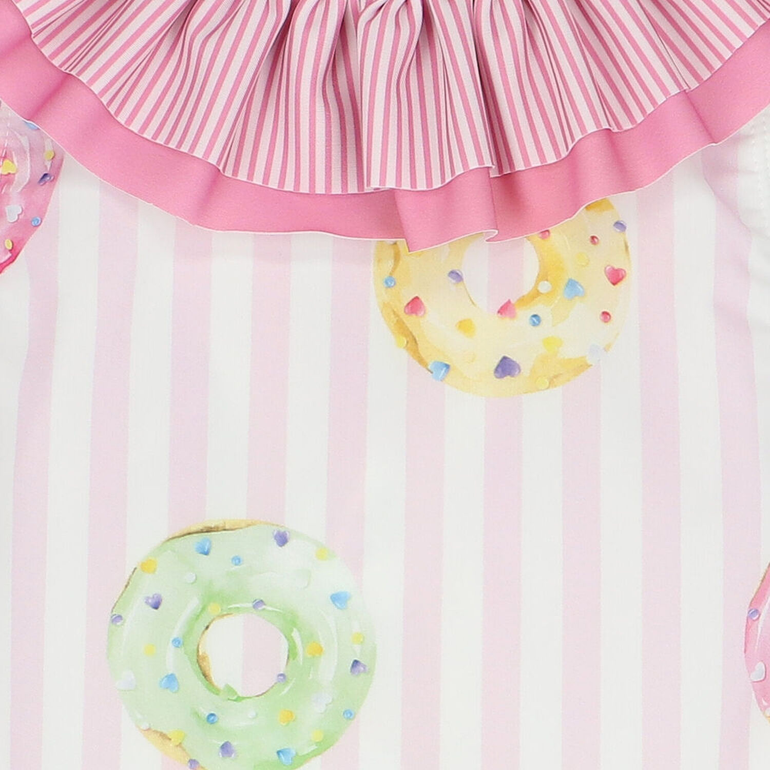 Girls White & Pink Striped Donuts Swimsuit, 1, hi-res image number null