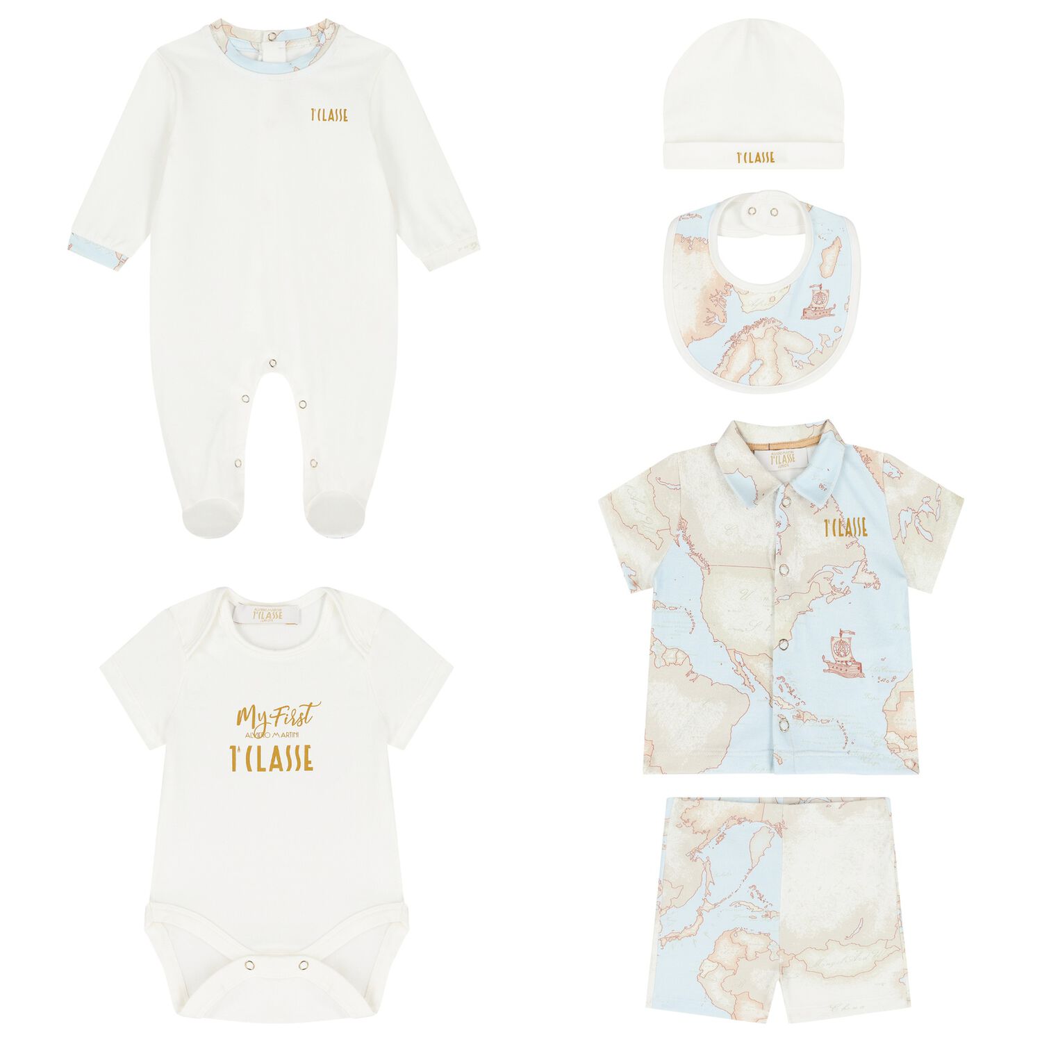 Baby Boys Blue & Ivory Geo Map Babygrow Gift Set, 1, hi-res