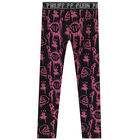 Girls Black & Pink Logo Embellished Leggings, 1, hi-res