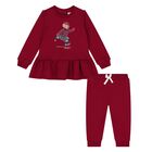 Baby Girls Red Polo Bear Tracksuit, 1, hi-res
