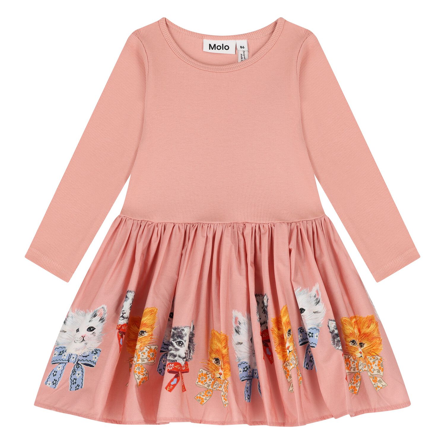Younger Girls Pink Cat Dress, 2, hi-res