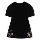 Girls Black Floral Velvet Dress, 1, hi-res