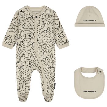 KARL LAGERFELD Baby Boys Beige Ikonik Karl Babygrow Gift Set, 1 Baby Boys Beige Ikonik Karl Babygrow Gift Set