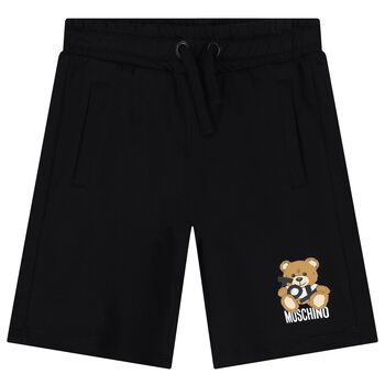 Boys Black Teddy Bear Logo Shorts
