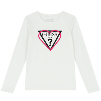Girls White Logo Long Sleeve Top