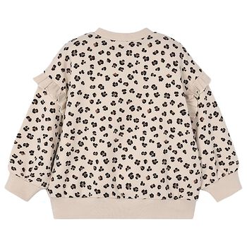 Girls Beige Heart Print Sweatshirt 