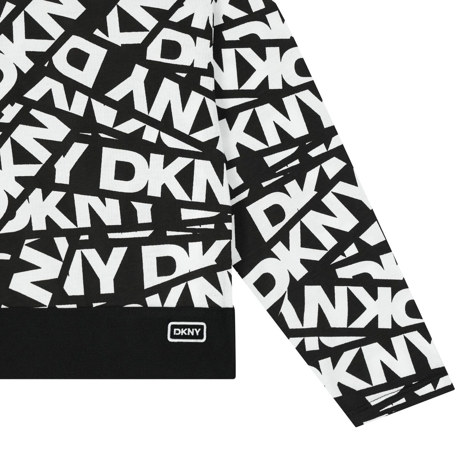 توب بنات باكمام بالشعار باللون الأسود و الأبيض, 1, hi-res